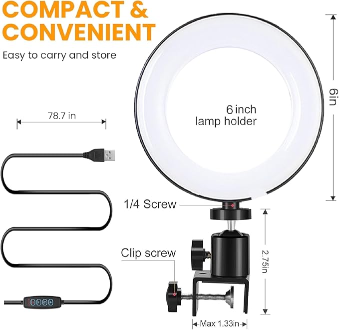 Video Conference Lighting Kit, Ring Light Clip on Laptop Monitor, 6" Dimmable LED Circle Selfie Light for Zoom Meeting/Remote Working/Zoom Calls/Live Streaming/Video Recording