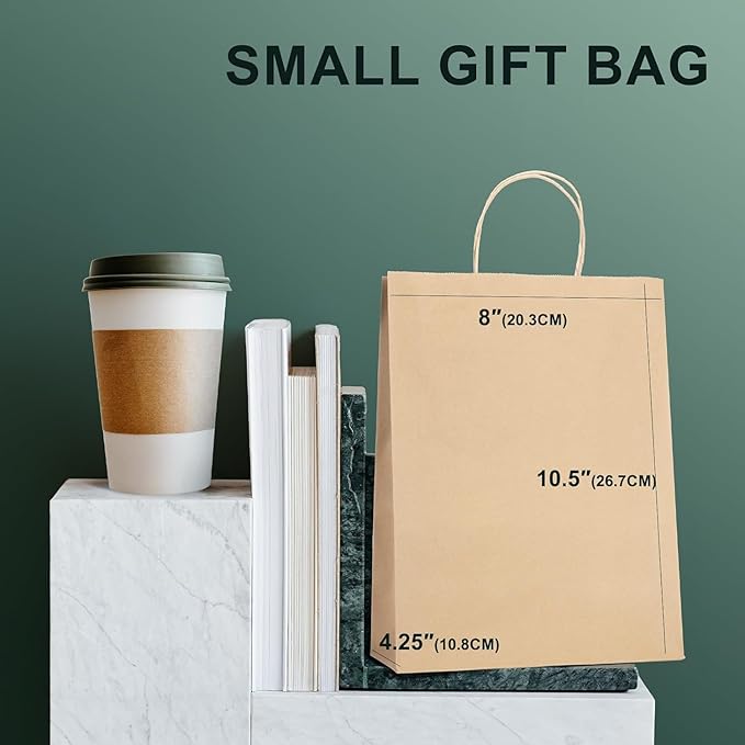 METRONIC Paper Gift Bags 8x4.25x10.5 400Pcs Brown Paper Bags with Handles Bulk, Kraft Paper Bag for Small Business, Birthday Wedding Party Favor Bag, Christmas Gift bags, Retail shopping