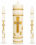 Unity Candles for Wedding Ceremony Set,Wedding Candles 1 Pillar 11.5 Inch and 2 Taper 10 Inch Set 3,Catholic Religious Ceremony Accessories,Velas para Boda (Cross & Rings)