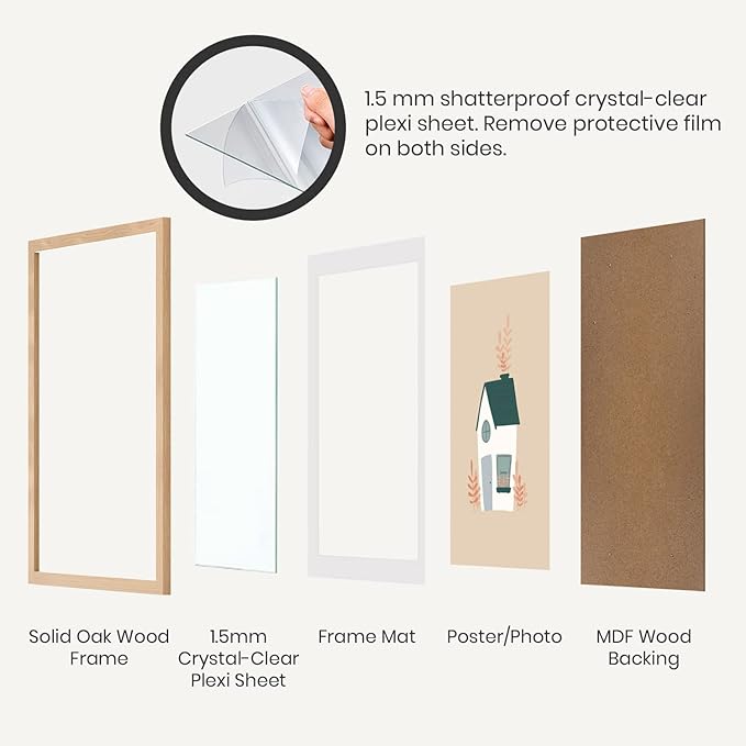 Opposite Wall - 5x7 in - Natural Solid Oak Wood Picture Frames with Mat - Wall Hanging & Tabletop Photo Frame - Pictures Display 4x6 with Mat, 5x7 without - Office, Gallery & Home Decor
