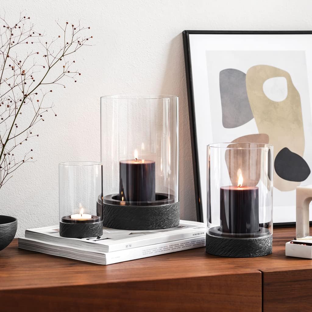 Villeroy & Boch - Manufacture Rock Home Hurricane lamp Size M, 12 x 12 x 19.5 cm, Black