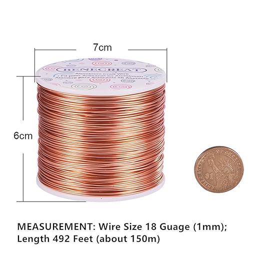 BENECREAT 9 10 12 15 17 18 20 Gauge Aluminum Wire (18 Gauge,492 FT) Anodized Jewelry Craft Making Beading Floral Colored Aluminum Craft Wire for Garden, Model Making - Copper Tone