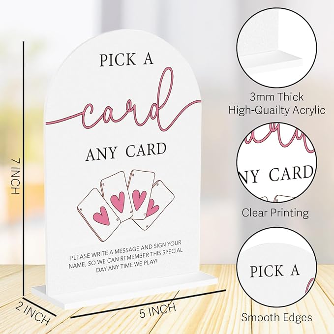 Wedding Playing Cards Guest Book Sign Acrylic Arch Wedding Bridal Shower Baby Shower Welcome Table Signs for Ceremony and Reception Decor 7 x 5 Inches