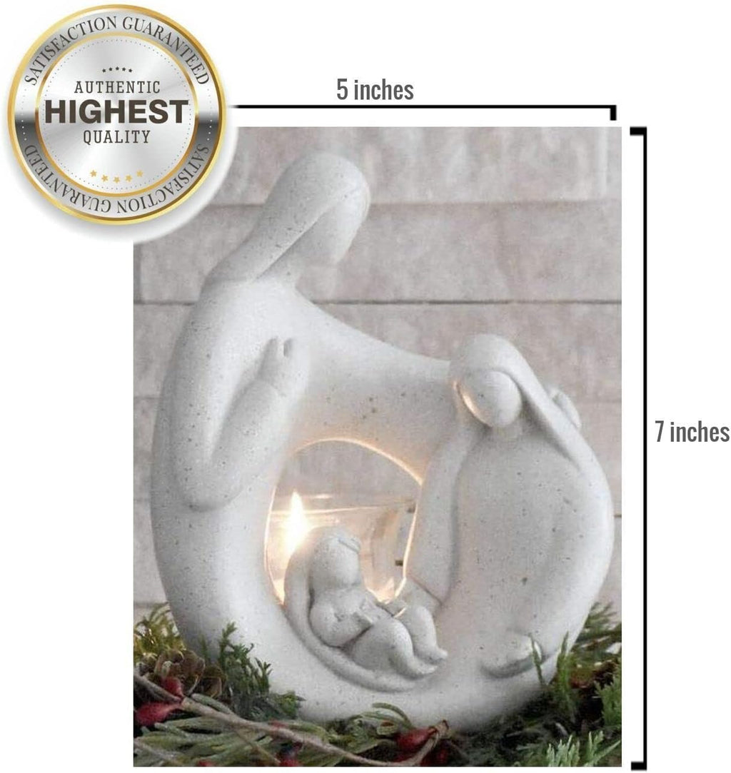 Nativity Sets for Christmas Indoor Statue with LED Tealight Candle Holder Contemporary Style Decoration Holy Family Figurine Gift, Present, Decorate for Holidays