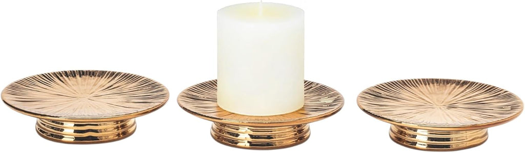Ceramic Bronze Candle Plate Set, 3-Piece – Decorative Candle Holder Tray for Pillar Candles, Jewelry, Trinkets or Bathroom Counter – Antique Bronze Finish for Tabletop & Home Décor