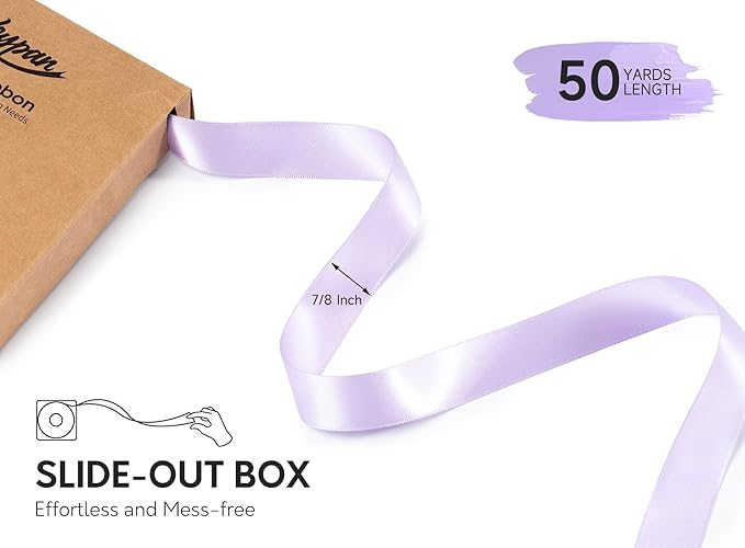 Lavender Satin Ribbon 7/8 Inch x 50 Yards Double-Faced Ribbons for Gift Wrapping Crafts Flower Bouquet Wedding Paper Bows Invitations