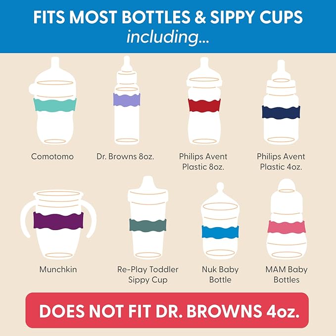 InchBug Orbit Labels - Baby Bottle Name Labels for Daycare, Sippy Cup Bands - Engraved Silicone, Reusable, Dishwasher Safe, White Contrasting Personalization, 4-Pack (Nautical Navy)