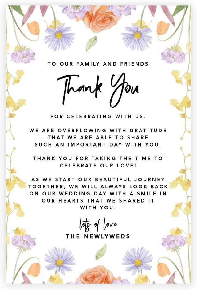 Andaz Press Classic Spring Florals Wedding Thank You Place Setting Cards for Table Reception, Dinner Plates, Wedding Favor Decoration Seating Settings for Guests, Family, Friends, 56-Pack, 4 x 6-Inch