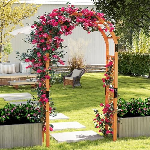 moccha 7.7 ft garden arbor, 93" wood arbor shown in use