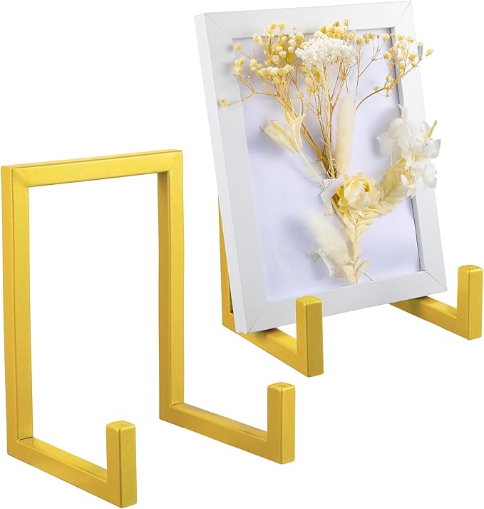 Sweetude 2 Pcs Large Plate Stands for Display Metal Frame Plate Holder Display Stand Decorative Table Top Easels for Picture, Book, Platter, Photo Easel(Gold,8 Inch)