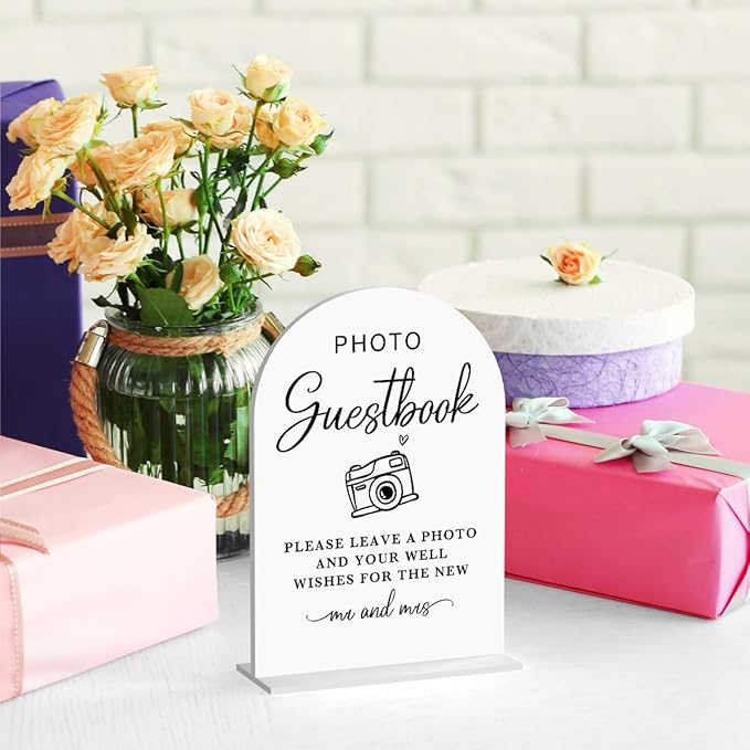 Acrylic Wedding Sign Photo Guestbook Sign for Wedding Wedding Signs for Ceremony Modern Calligraphy Arch Acrylic Table Top Sign for Wedding Reception and Event Party Table(white）