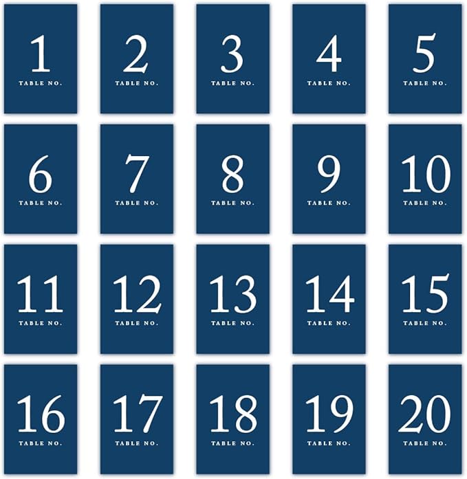 Andaz Press Table Numbers 1-20 On Perforated Paper, Navy Blue, 4X6-Inch Single Sided Sign, 1-Set, Graduation Table Numbers For Wedding Reception Blue Numbers
