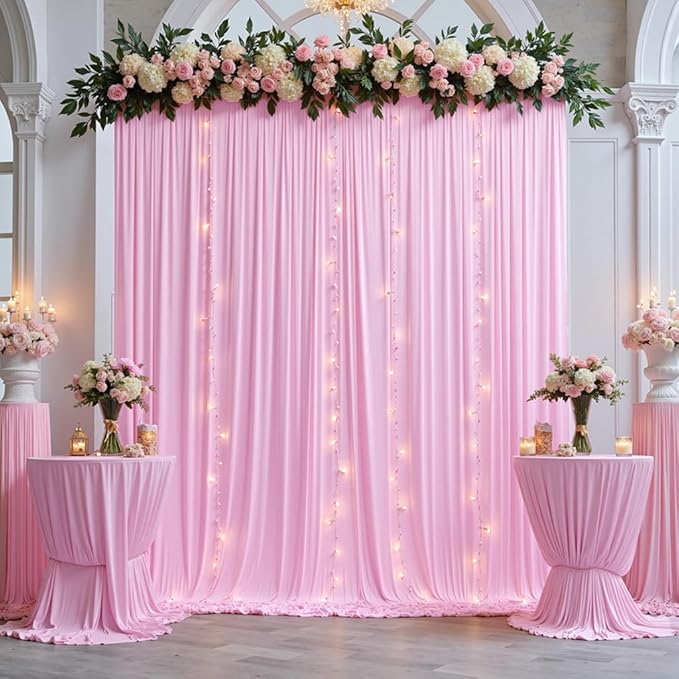 10 ft x 10 ft Pink Backdrop Curtains for Parties, Wrinkle Free Baby Pink Photography Backdrop Drapes for Wedding Grils Birthday Baby Shower Bridal Shower Party