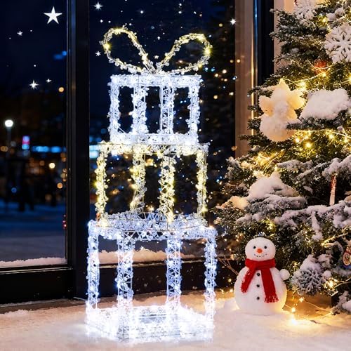 tangkula set of 3 stacked lighted gift boxes, main product view
