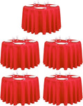 LTC LINENS 5 Pack 108 Inch Round Tablecloths Red - Bulk for 48 Inch Round Table Floor Length - Wrinkle Resistant Polyester Fabric Cloth for Wedding