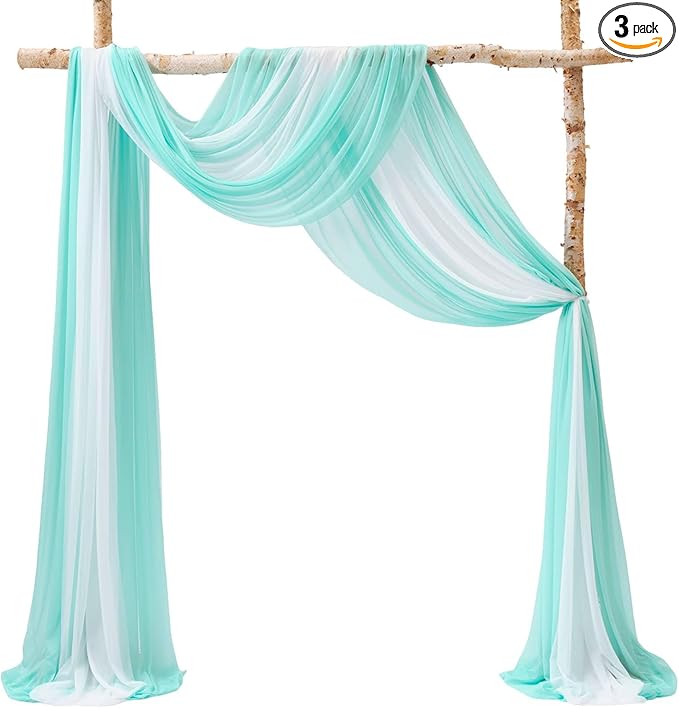 TINGE TIME 3 Panels Wedding Arch Draping Fabric, 30" x 20ft Light Teal Chiffon Fabric Drapery Sheer Backdrop Curtain for Weddings Ceremony Party Decoration, Wedding Arch Drapes for Weddings Ceremony