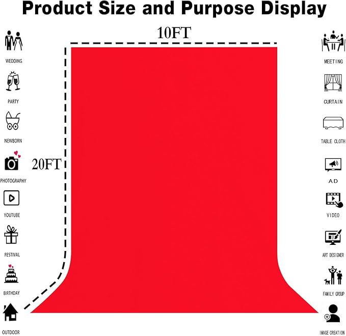 10x20FT Large Red Screen Backdrop Background for Photography, Photo Backdrop for Photoshoot, Party, Video