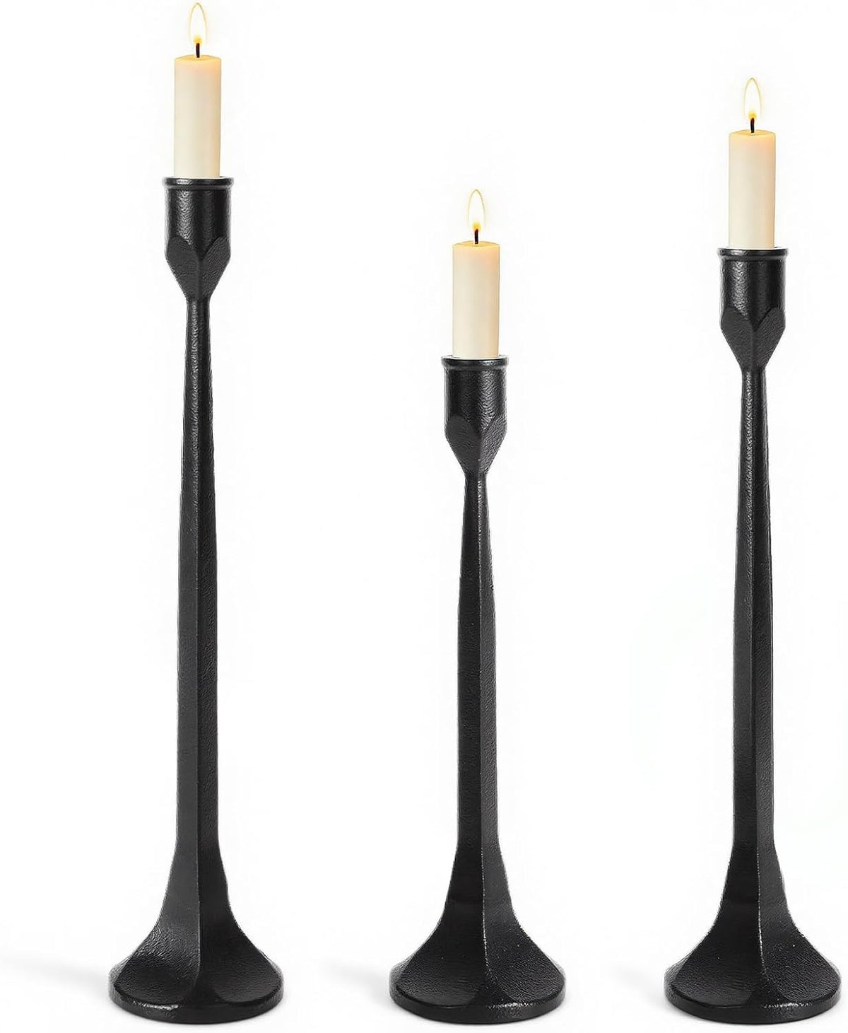 Vintage Cast Iron Black Taper Candle Holders Set of 3 Antique Candlestick