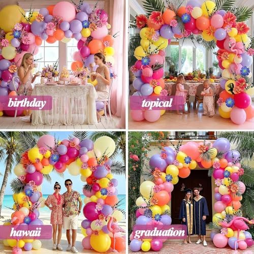 hot pink purple balloon arch double stuffed balloons, front angle view