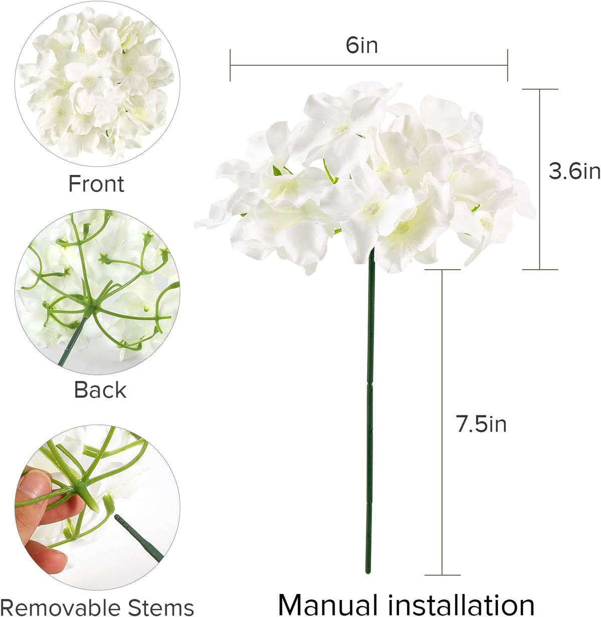auihiay 46pcs hydrangea artificial flowers silk hydrangea heads, side view