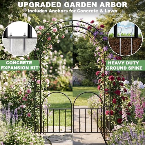 7ft garden arbor with gate, garden arch trellis, close-up detail