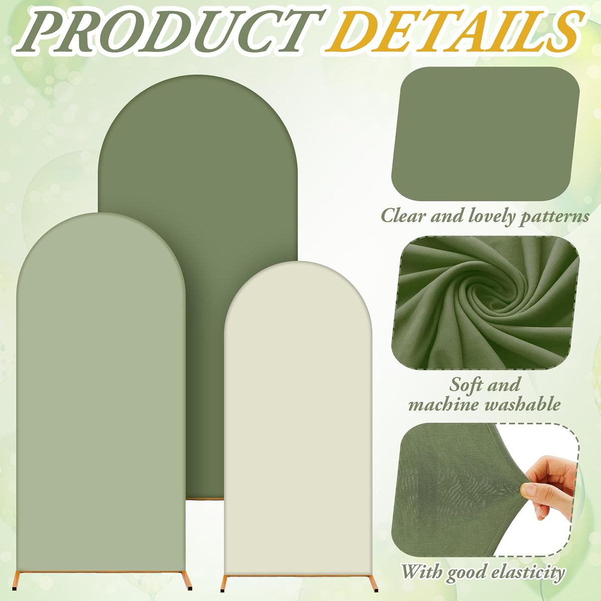 foilswirl 34 pcs sage green arch cover and, side view