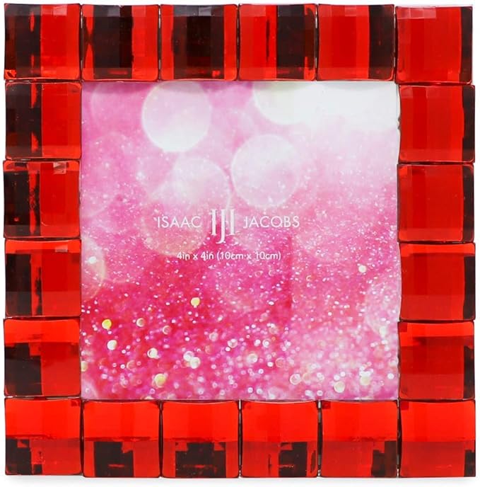 Isaac Jacobs Decorative Sparkling Red Jewel Picture Frame, Photo Display & Home Décor (4x4, Red)