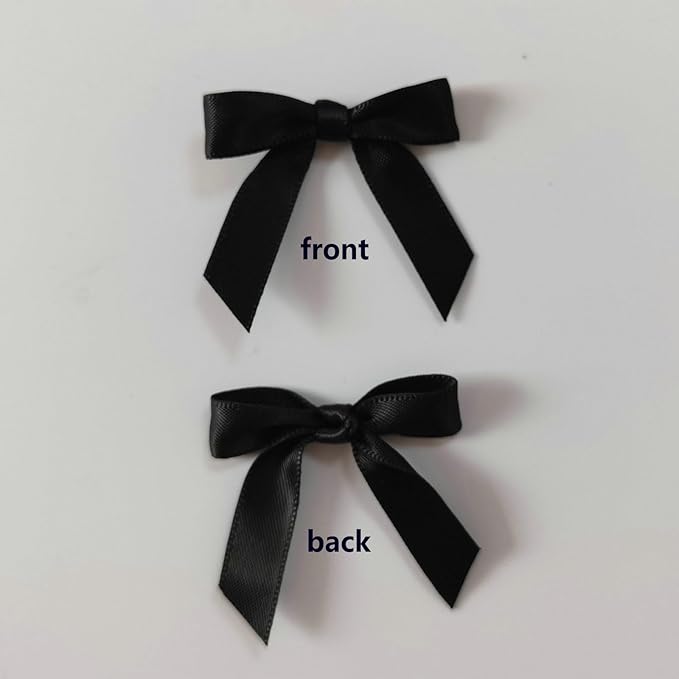 50pcs 1-1/2" Mini Black Satin Ribbon Bows Without Twist Ties for Crafts Gift Wrapping Packing Christmas Decoration (Black)