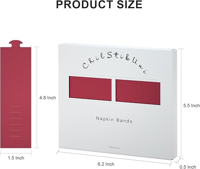 Polymer Material Reusable Napkin Band, Glue-Free Tear-Proof Water Resistant Oil-Proof Napkin Bands Set of 200(Front Burgundy Color and Back White), 6 Adjustable Sizes Napkin Rings