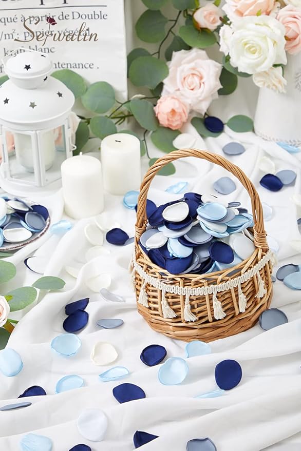 Serwalin 300Pcs Silk Rose Petals Flower Petals for Valentines Day Dusty Navy Blue Petals Flower Girl Petals for Weddings Proposal Flower Girl Basket Aisle Runner Bridal Shower (4 Color Mixes)