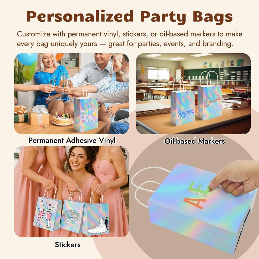 Shintop 30Pcs Iridescent Gift Bags with Handle, 8.3 x 5.9 x 3.1 Inch Holographic Goodie Bags Reusable Paper Glitter Party Favor Tote for Birthday Bachelorette Boutique
