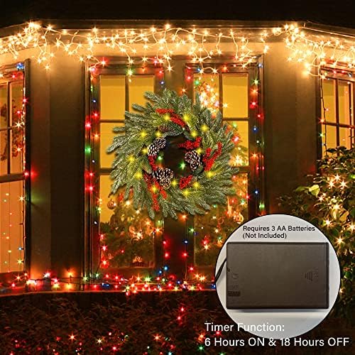 winemana 24 inch pre-lit christmas wreath with hanger, side view
