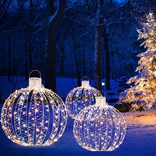 tangkula 3 pack christmas led lighted balls, metal, close-up detail