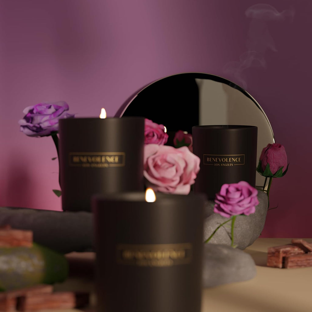 Benevolence LA Premium Rose & Sandalwood Scented Candle – Long-Lasting, 45-Hour Burn – Luxury Natural Soy Candle for Home – Aromatherapy & Room Decor – 8oz