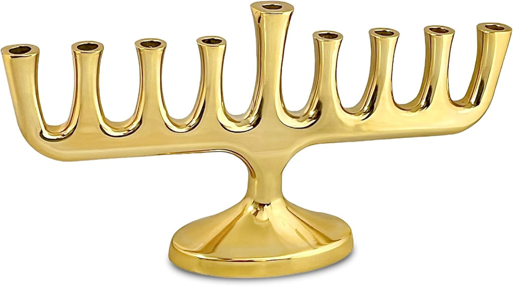 Zion Judaica Stunning Sleek Gold Designers Menorah for Hanukkah High Polished Traditional Candle and Oil Chanukiah Classic Gold Chanukah Minorah fits Candles or Oil Cups
