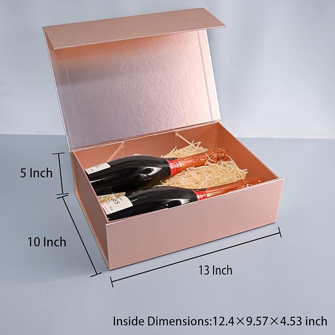 LIFELUM 5 Pack Gift Boxes 13.85 x 8.35 x 4.45 inch Large Gift Boxes with Magnetic Lids Rose Gold Contains Card,Sticker,Ribbon, Shredded Paper Filler for Graduation Weeding Gifts