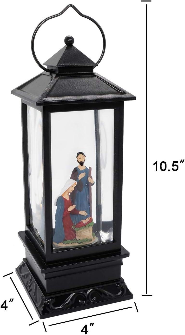 Wondise Lighted Musical Snow Globe Lantern with 6 Hour Timer, 12 Inches USB Powered and Battery Operated Spinning Water and Swirling Glitter Christmas Snow Globe Lantern Gifts(Nativity)