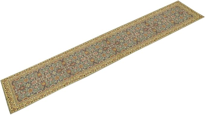 Boho Floral Vintage Beige Blue Table Runner, Retro Flower Rustic Country Farmhouse Abstract Pattern for Home Kitchen Table Decor Dining Coffee Room Party Decor 13x36in