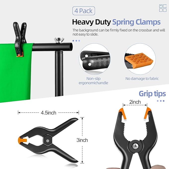EMART Photo Video Studio Backdrop Stand Kit, 8.5x10ft Adjustable Photography Greenscreen Support System with 3 Polyester Backgrounds for Photoshoot (Black White Green)