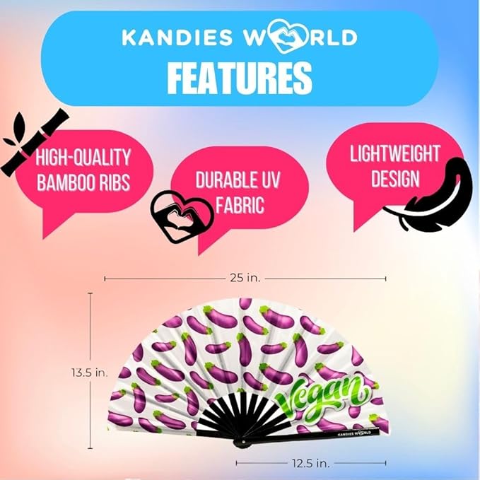Kandies World UV Reactive Custom Festival Folding Hand Fan - Unique Designs, Made of Bamboo, Clacking Sound, Lightweight - Perfect Rave and Festival Accessory!