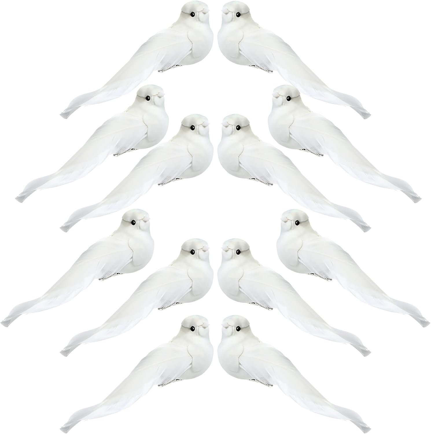 Threan 12 Pcs 5.11 Inch Artificial White Bird Bulk Small Feathered Doves Decor with Clips Love Fake Birds Craft White Ornaments Christmas Tree Home Garden Wedding Party DIY Decoration Wedding Party