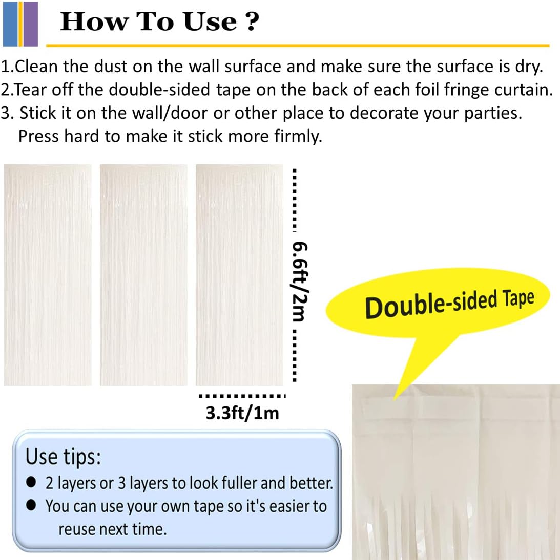 3PC White Foil Fringe Curtains Halloween Decorations, White Tinsel Backdrop Party Streamers Decorations,Foil Curtain Backdrop for Parties,Tinsel Backdrop Curtains for Party Decorations