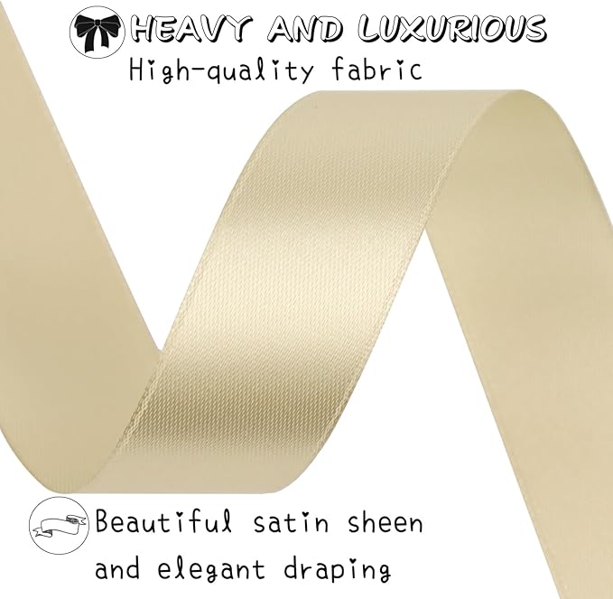 Champagne Solid Satin Ribbon 1 Inch 50 Yards Solid Polyester Fabric Ribbon for Gift Wrapping Wedding Christmas Baby Shower Birthday Party Decoration Handmade Immortal Flower Craft