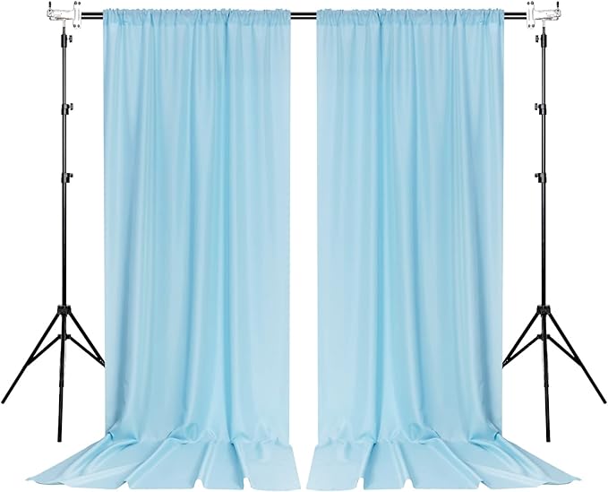 MYSKY HOME 20ft x 10ft Light Blue Backdrop Curtains for Parties, Wedding, Stage - Rod Pocket Sliding Drapes, Photography Backdrop for Baby Showers (5ft x 10ft, 4 Panels)