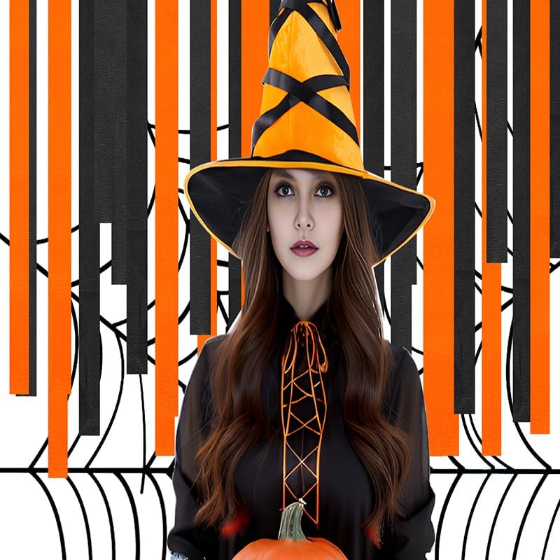 jiebor Halloween Streamers Crepe Paper Orange and Black Streamers 492 Ft 6 Rolls for Halloween Party Wedding Birthday Office Door Wall Decorations Flower Making