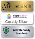 Custom Name Tags - Full Color Logo Name Tags - Scratch Resistant Metal Front & Hard Plastic Back (1x3 Inch, Silver)