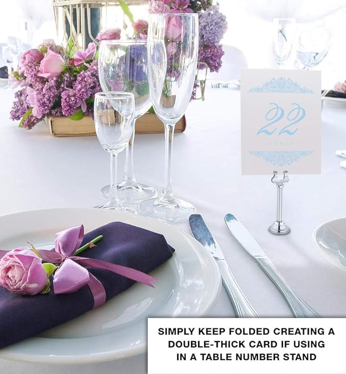 Paisley Wedding Table Numbers (Select Color/Quantity), Champagne, Light Blue, 1-15, Double Sided, Tent or Use in a Stand, Great for Parties & Restaurants - Made in the USA