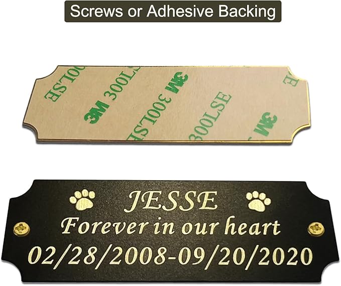 3" W x 1" H Personalized Custom Engraved Solid Brass Plate Frame Name Label Art Tag for Frames with Adhesive Backing or Screws Black