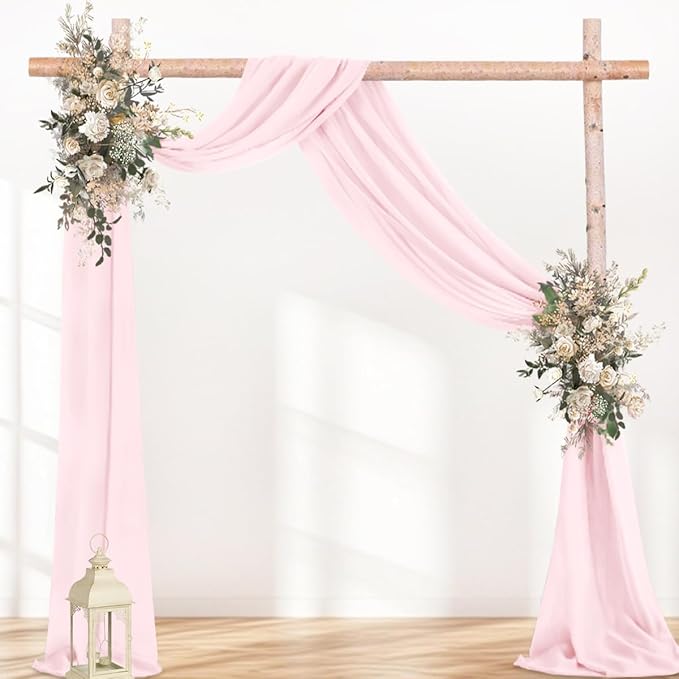 Blush Pink Wedding Arch Draping Fabric 1 Panel 29" × 20FT Sheer Drapes Outdoor Curtain for Wedding Ceremony Baby Bridal Shower Arch Ceiling Backdrop Decor