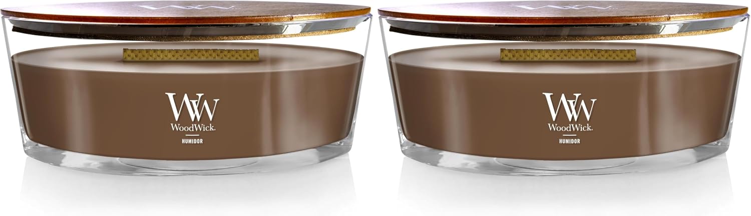 WoodWick Ellipse Scented Candle, Humidor, 16oz | Up to 50 Hours Burn Time (Pack of 2)